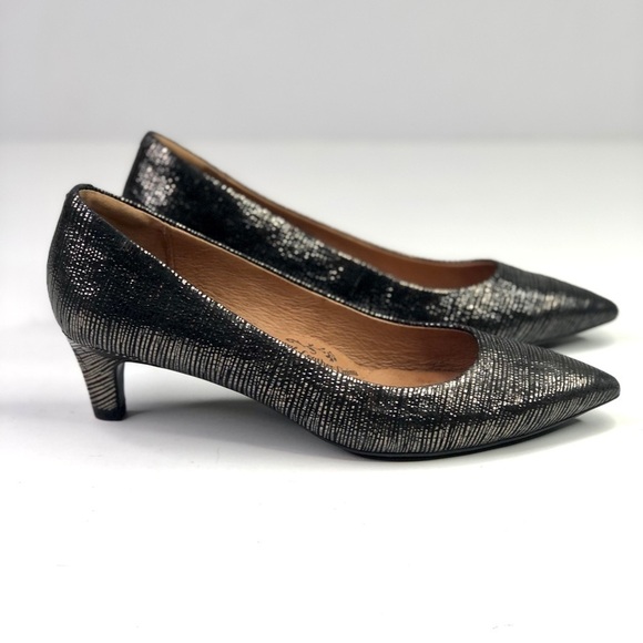 Sofft Altessa kitten heel black metallic silver stripes leather pointy toe 6.5 - Picture 2 of 11